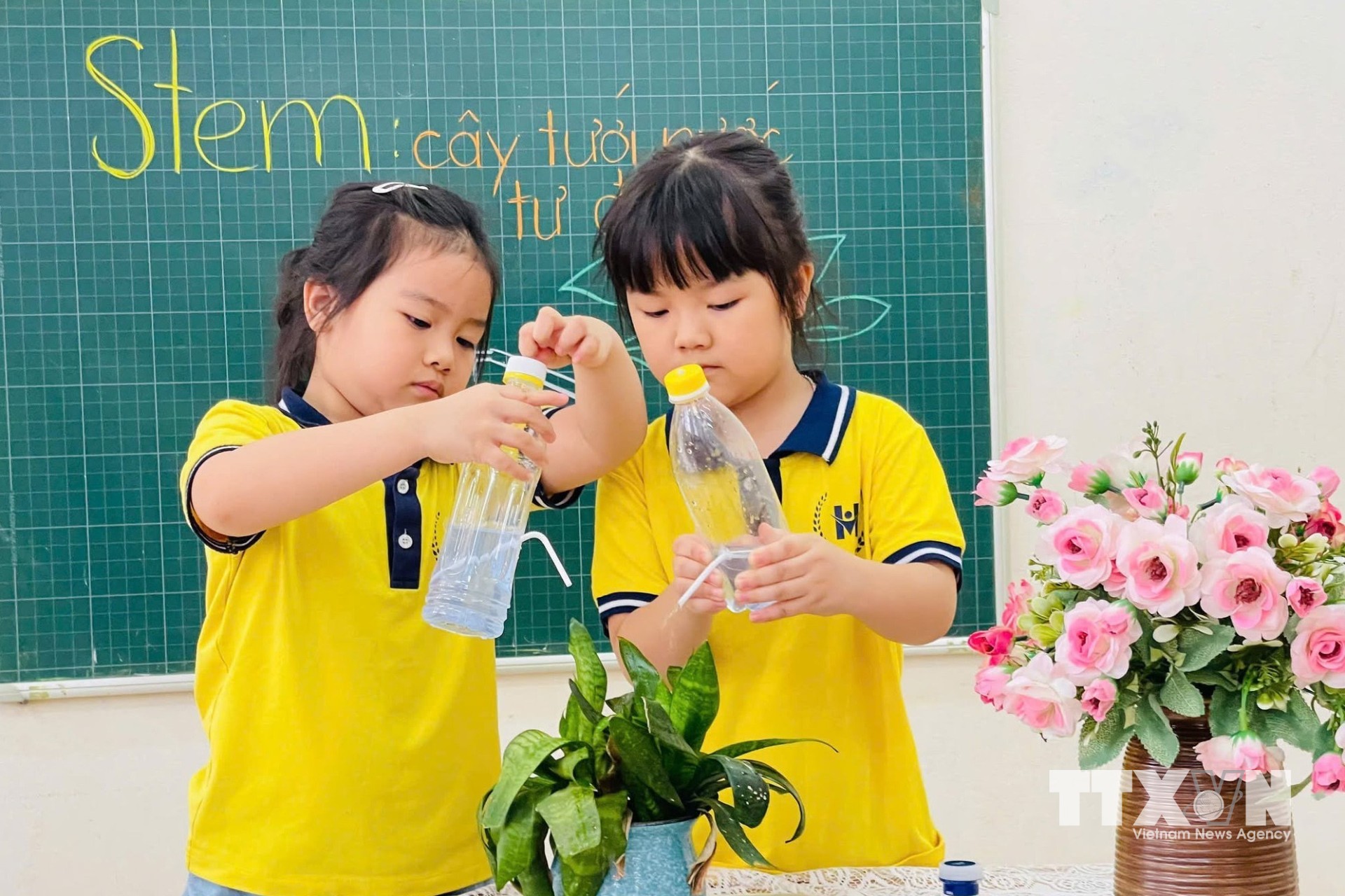 Giáo dục STEM/STEAM giúp trẻ hình thành kỹ năng làm việc nhóm và kỹ năng giải quyết vấn đề. (Ảnh: Thu Hoài/TTXVN)